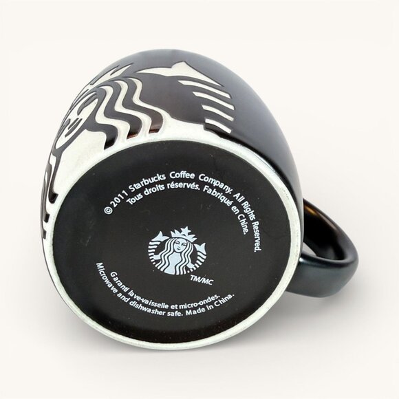 Starbucks 2011 Black & White Logo Ceramic Mug 14 Oz Coffee Collectors Item - Picture 6 of 6